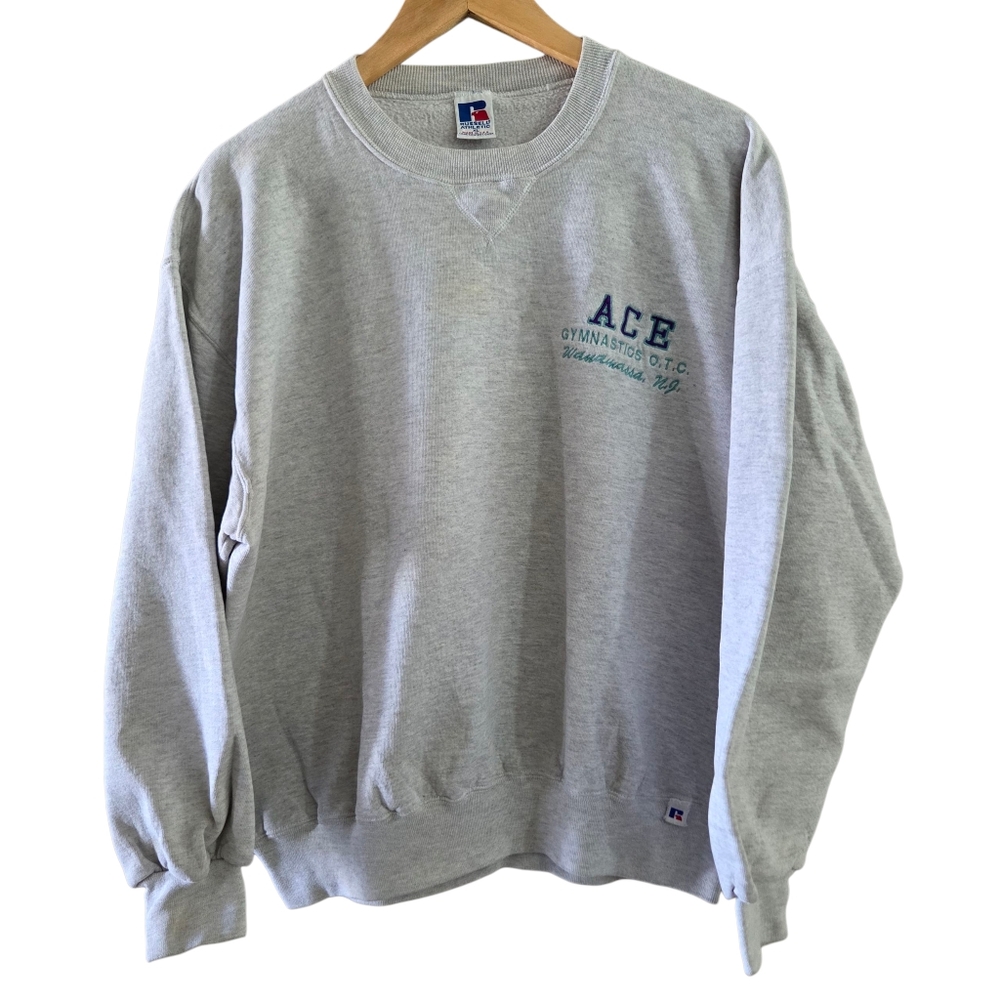 Vintage 90s Russell Gray Graphic Streetwear Boxy Crewneck Sweatshirt XL